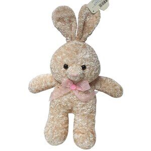 Kellytoy Plush Easter Bunny Rabbit 18"  Beige Stuffed Animal Pink Ribbon Tags